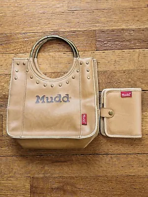 Vintage Y2K Mudd Leather Purse With Wallet Hoop Handles Studded Leather • $27