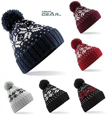 Womens Mens Winter Bobble Hat Ladies Fairisle Woolly Apres Ski Pom Pom Beanie • £7.99