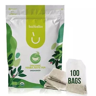 Organic Yerba Mate Tea Bags By Balibetov - Unsmoked 100 Tea Bags • £16.21