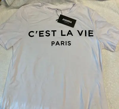 Women's White T Shirt With C'EST LA VIE PARIS Wording By Avanova Size S NWT • $12.50