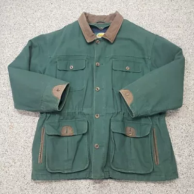 Vintage Cabelas Canvas Chore Barn Coat Jacket 2XL Leather Trim Blanket Lined EUC • $59.89