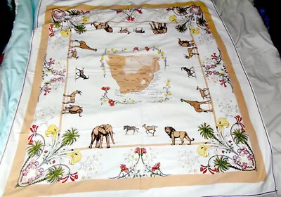 Vtg 1982 Tablecloth ~ Map Of South Africa With Wild Animals & Fauna ~ 51  X 47  • £42
