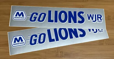 VINTAGE GO LIONS MARATHON & WJR 760 RADIO Station DETROIT Bumper Stickers 11.5” • $5