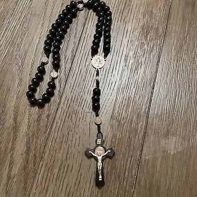 Saint St Benedict Wooden Rosary For Men Women Wood Prayer Beads Crucifix Cross  • $6.99