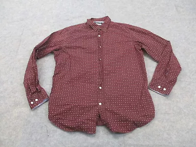 Banana Republic Shirt Mens Large Red White Polka Dot Button Up Long Sleeve Slim • $14.37