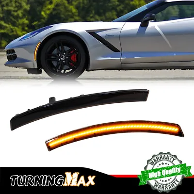 Smoked Lens Amber LED Lights Front Side Marker Lamps For 14-19 Chevy Corvette C7 • $29.99