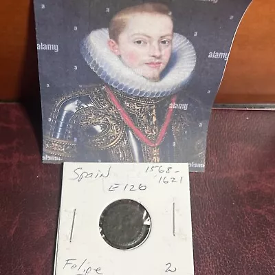 Colonial Spain Felipe III (1568-1621) 2 Maravedis. 15mm. As Shown E126 • $12.95