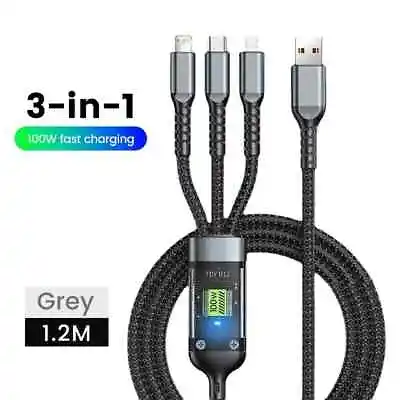 3-in-1 100W 5A Fast Charging USB To Type-C Micro Fast Charger Cable For IPhone 1 • $5.14