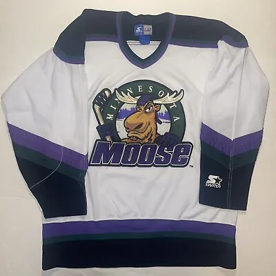 Vintage Starter IHL Minnesota Moose Hockey Jersey White Size Mens Medium M Rare • $110