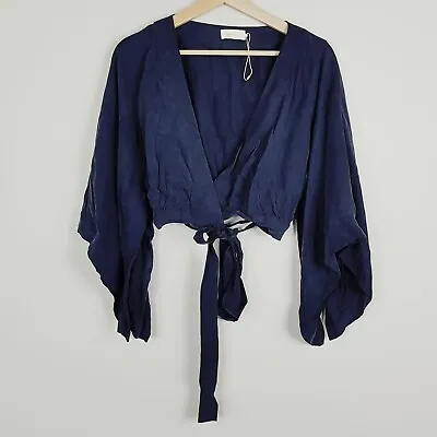TIGERLILY Womens Size 10 Or US 6 Indigo Matias Kimono Wrap Top RRP$179 • $75