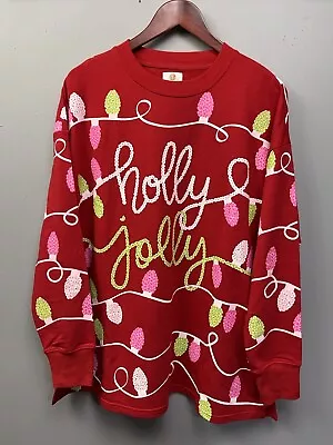 Marley Lilly Holly Jolly Sweatshirt Womens Large/XL Red Christmas Bulb Ornament • $22.99