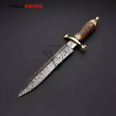 16  Viking  Style Handmade Damascus Steel Hunting SAMBER STAG ANTLER DAGGER  • $139