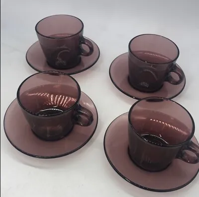 Vereco FRANCE Cups And Saucers Set Of 4 Aubergine Purple • $39.95