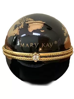 Porcelain 2  Mary Kay World Globe Trinket Box One Woman Can Black Glass Rhinesto • $14.70