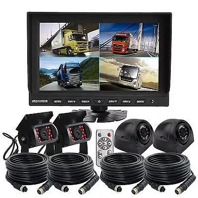 9  QUAD SPLIT SCREEN MONITOR 4x SIDE REAR VIEW CCD CAMERA SYSTEM FOR TRUCK RV • $168.99