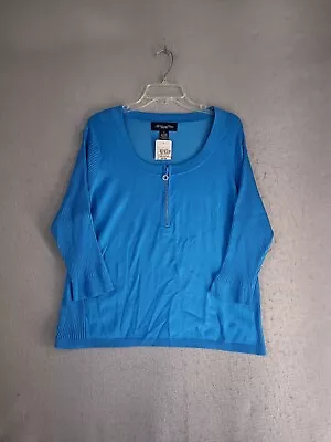 My Favorite Things Colleen Lopez Womens Top 3X Blue Scoop Neck 3/4 Sleeve Blouse • $17.95