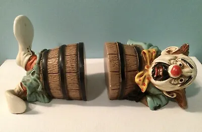 Universal Statuary Rodeo Clown In Barrel Bookends Vintage 1979 #641 • $42