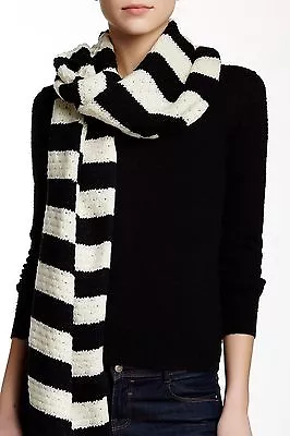 NWT J Crew  BLACK Ivory $54 Striped Wool Blend Scarf 18   X 76  FREE SHIPPING • $15.99