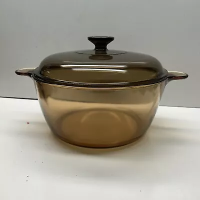 Visions Corning Ware Amber Brown Glass 4.5L Dutch Oven / Stock Pot And Lid READ • $24.96