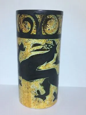 Vintage Celtic Pottery Newlyn Cornwall Dragon Design 9” Tall Vase W/ Sticker • $55