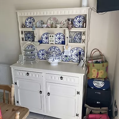 Small Oak Reproduction Carved Kitchen Dresser / Welsh Dresser - Cabinet Cream • £275