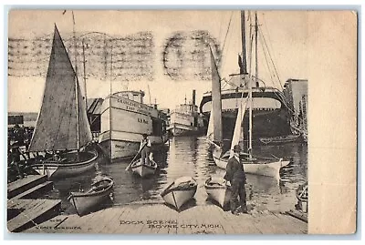 1908 Dock Scene Boyne City Michigan MI Steamer Ship Sailing Boat Postcard • $39.95