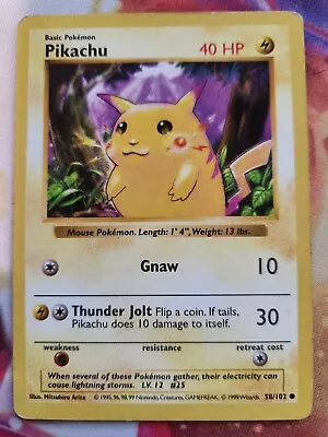 Pokemon Card - Pikachu (Red Cheeks) - Base Set (Shadowless) 58/102 • $5.50