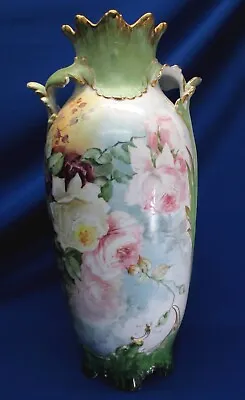 Large Hand-painted Limoges 19 H X 10 Dia Vase Roses One Side Greek Maiden Other • $99.99