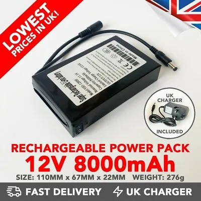 12v 8000mAh DC Rechargeable Li-ion Battery Portable Power Pack - UK • £34.99