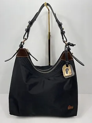 Dooney Bourke Large Black Nylon & Suede Erica Hobo W/black Leather Strap • $44.95