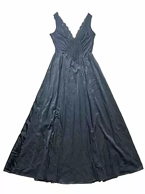 Vintage Olga Large Full Sweep Nylon Nightgown Negligee Style 92280 Black Maxi • $79.87