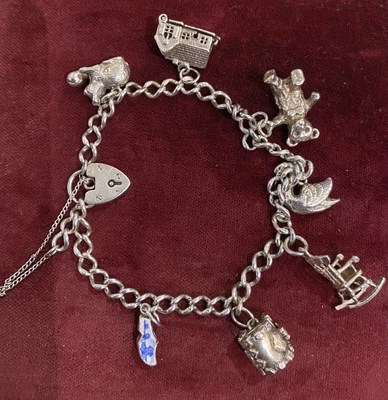 £14 • Buy Silver Charm Bracelet With Charms Vintage
