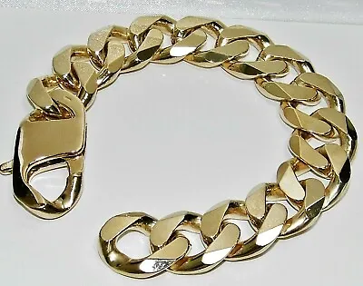 9CT GOLD ON SILVER 10 INCH HUGE MEN'S CURB BRACELET HEAVY 134.2g - CHUNKY 20MM • £309.95