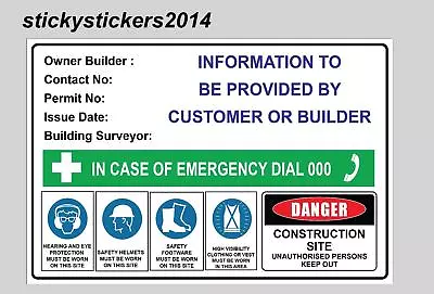 Construction Sign Owner Builder Corflute Building Site 900x600mm - 5mm Free Post • $74.43