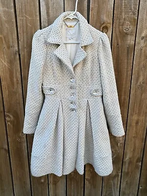 Vintage Women's Sz S-M Textured Swing Coat Career Girl Glam Buttons • $18