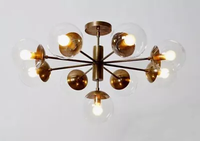 Gorgeous Mid Century Sputnik Chandelier 9 Light Modern In Raw Brass DECO SLAD • $500