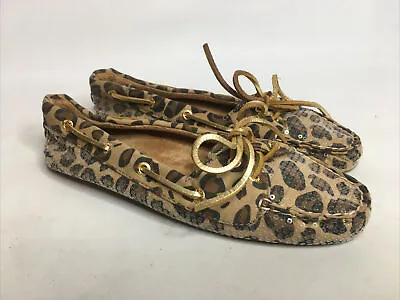 Womens Brown Leopard Sequin Sperry Top Sider Ballet Flats  Shoes Size 7.5 M • $11.39