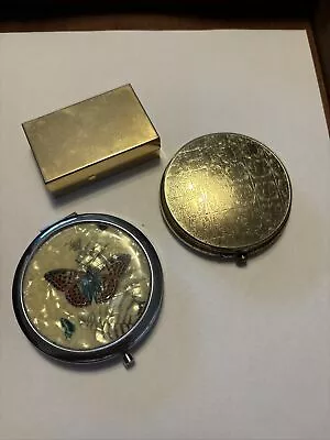 Vintage 1950s Cosmetic Makeup Powder Mirror Compacts Lot Of 3 Brass-Gold Finish • $42.99