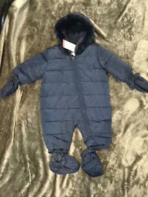 £8.50 • Buy M&S Padded Baby Snowsuit BNWT Fleece Lining Faux Fur Trim Age 3-6 Months