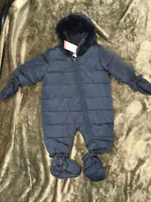 M&S Padded Baby Snowsuit BNWT Fleece Lining Faux Fur Trim Age 3-6 Months • £5