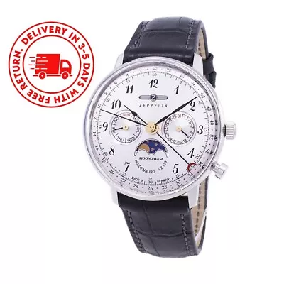 Zeppelin Series LZ 129 Hindenburg Moonphase Silver Dial 7037-1 Men's Watch 40 Mm • $190.48