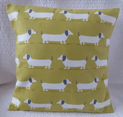 16  Inch Cushion Cover Dachshund Sausage Dog Print Mustard Yellow Handmade 40cm • £7.49