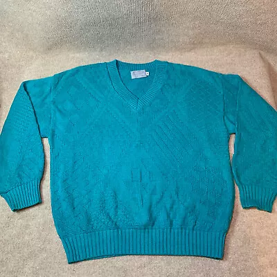 Vtg 80s 90s Le Tigre Sweater M V Neck Blue Turquoise Hipster Hip Hop Grandpa Cor • $24.99