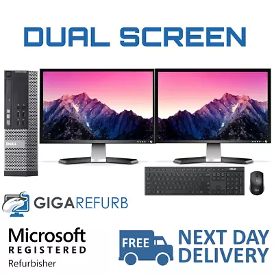 Full Dell Quad Core Dual Screen Pc Windows 10 8gb Ram 1000gb Hdd 22  Monitors • £229.99