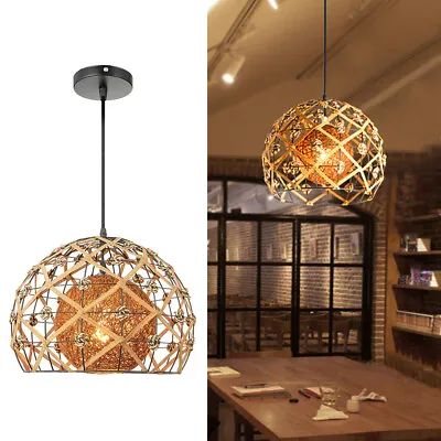 $34 • Buy Natural Rattan Shade Ceiling Light Fixture Vintage Style Hanging Pendant Lamp