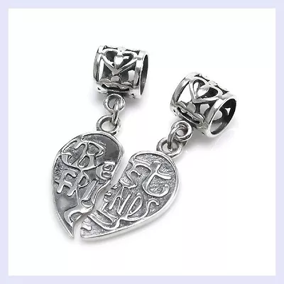 2pc Set Sterling Sliver Best Friend Forever Apart/ Together European Bead Charm • $21.98