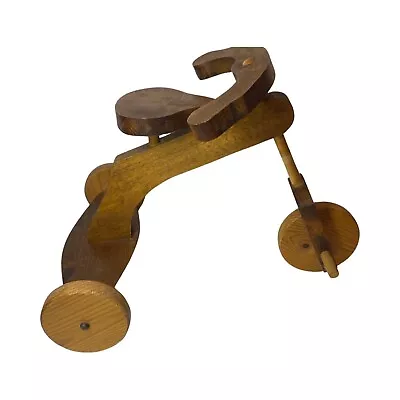 MCM Vintage Handmade Wooden Doll Tricycle Moving Wheels Folk Art Display • $39.95