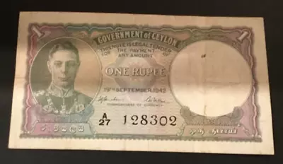 Banknote Of Malaya One Rupee. Dated 1942. King George V1. Excellent Condition. • £1.20