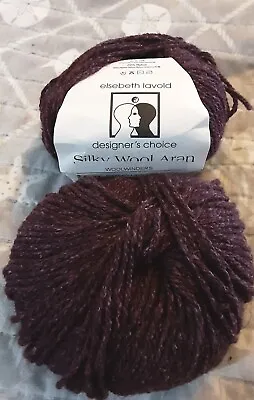 2 NEW Skeins Elsebeth Lavold SILKY WOOL ARANYarn Wool EGGPLANT #1011 • $11.90
