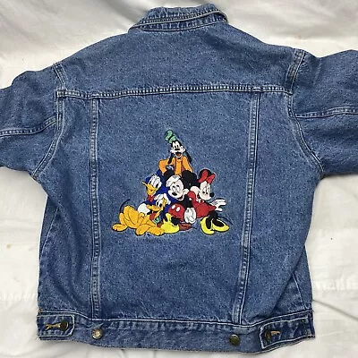 Vintage Disney Store Jean Jacket Embroidered Mickey Mouse & Friends Minnie Goofy • $39.98